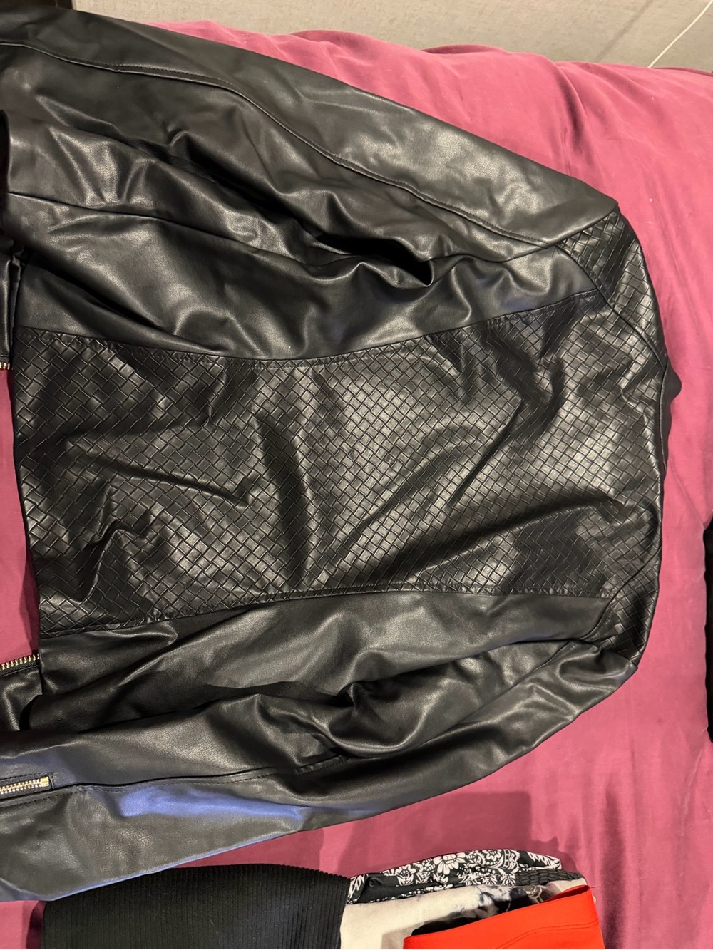Guess Black Faux Leather Quilted Front Jacket with Gold Zippers - Picture 4 of 5